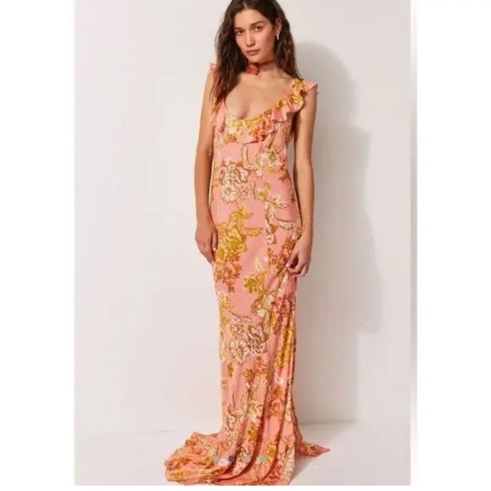 Free People Remind Me Maxi Slip Dress in Coral Combo - Picture 2 of 4